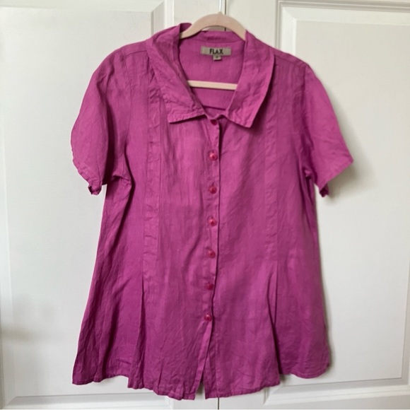 Flax Shirt Womens S Purple 100% Linen Button Up Tunic Long Line Boho Lagenlook - Picture 8 of 8